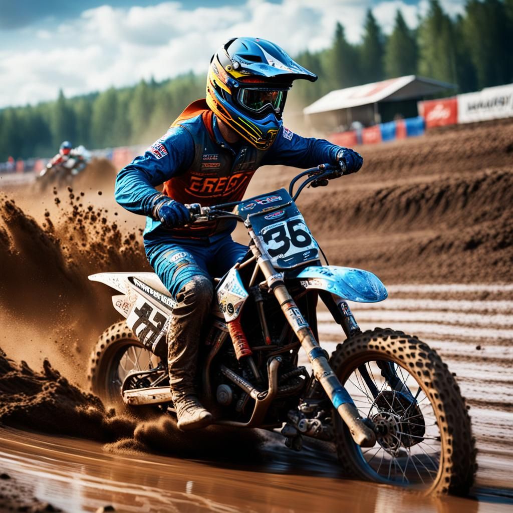 Mud Bike Racer Speeding on Track in Matte Painting