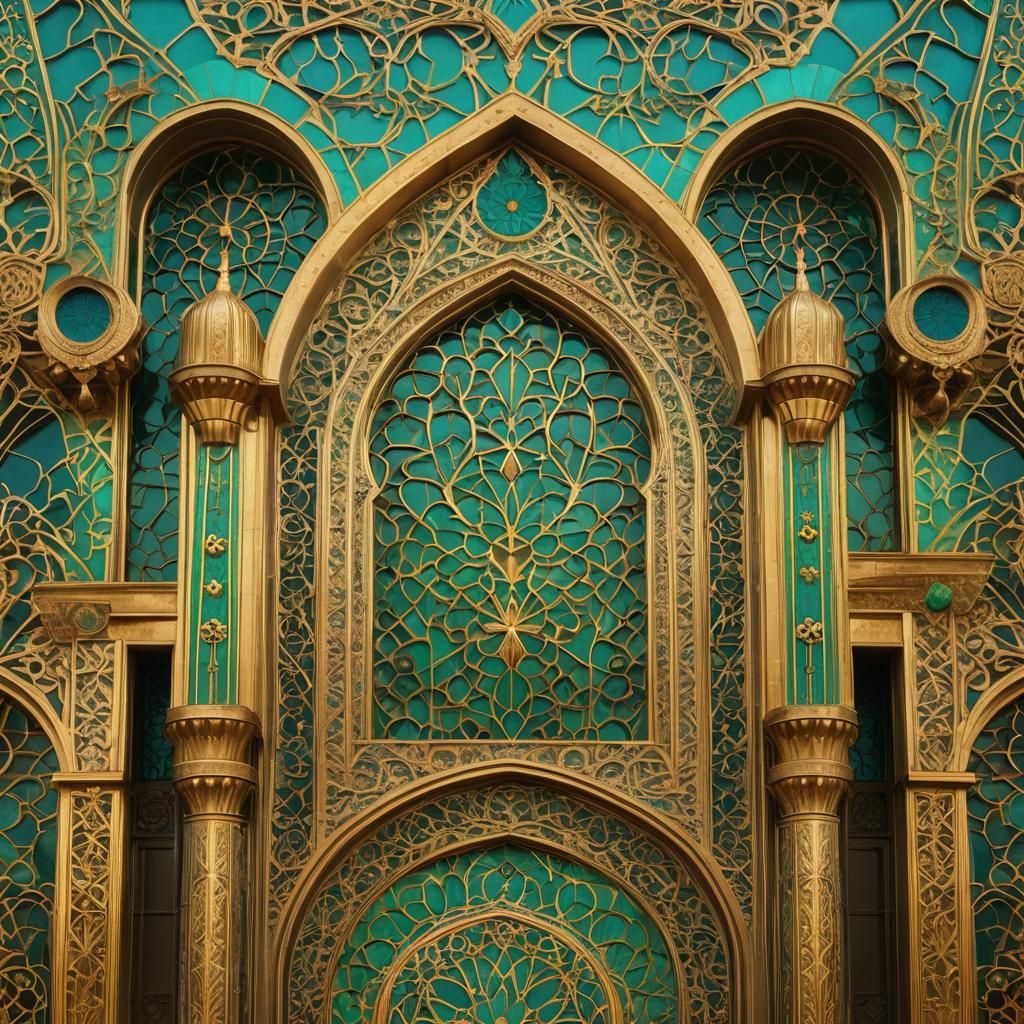 Art Deco Pahlavi Architecture with Golden and Jewel Tones