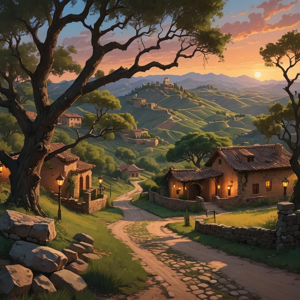 Hacienda Estate at Sunset in Rolling Vineyards