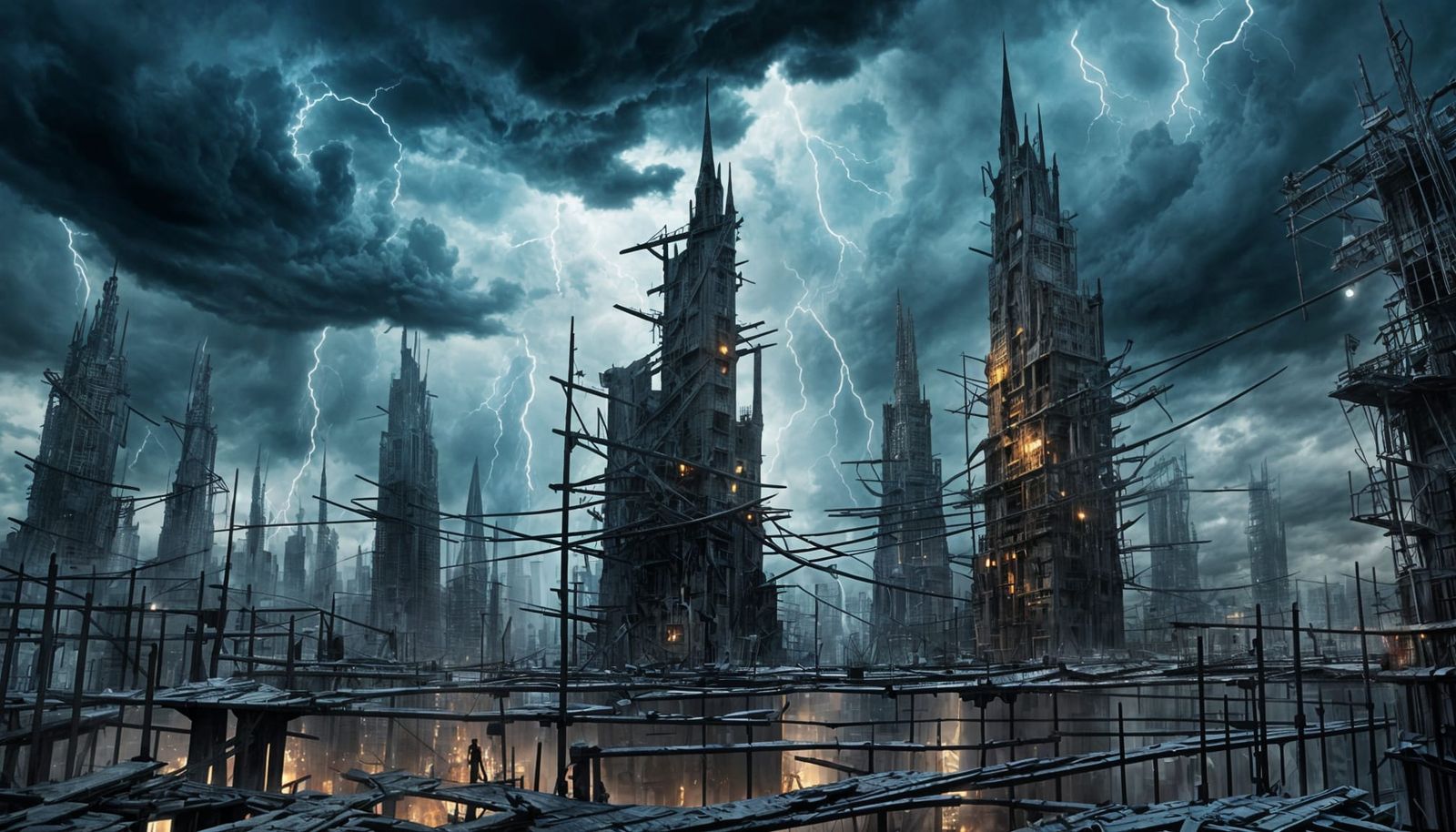 Dystopian Cityscape in a Twisted, Surreal World