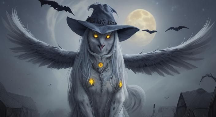 owl with ghost horse occult spooky 13 layers high detail gho...