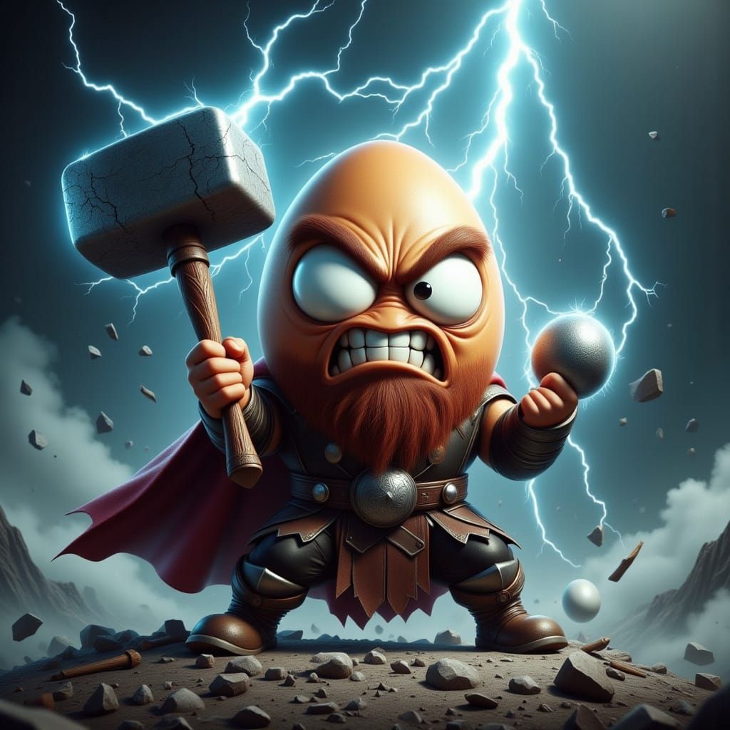 Egg Viking God Thor Swinging Hammer