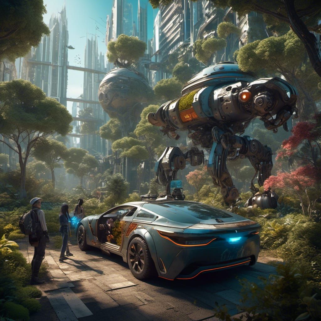 Futuristic Overgrown City with Robot in Unreal Engine