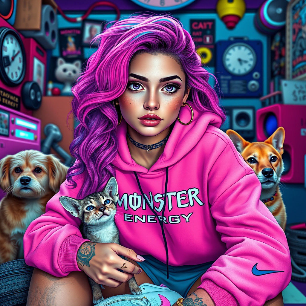 Dynamic Woman with Neon Highlights in Pop Art Style