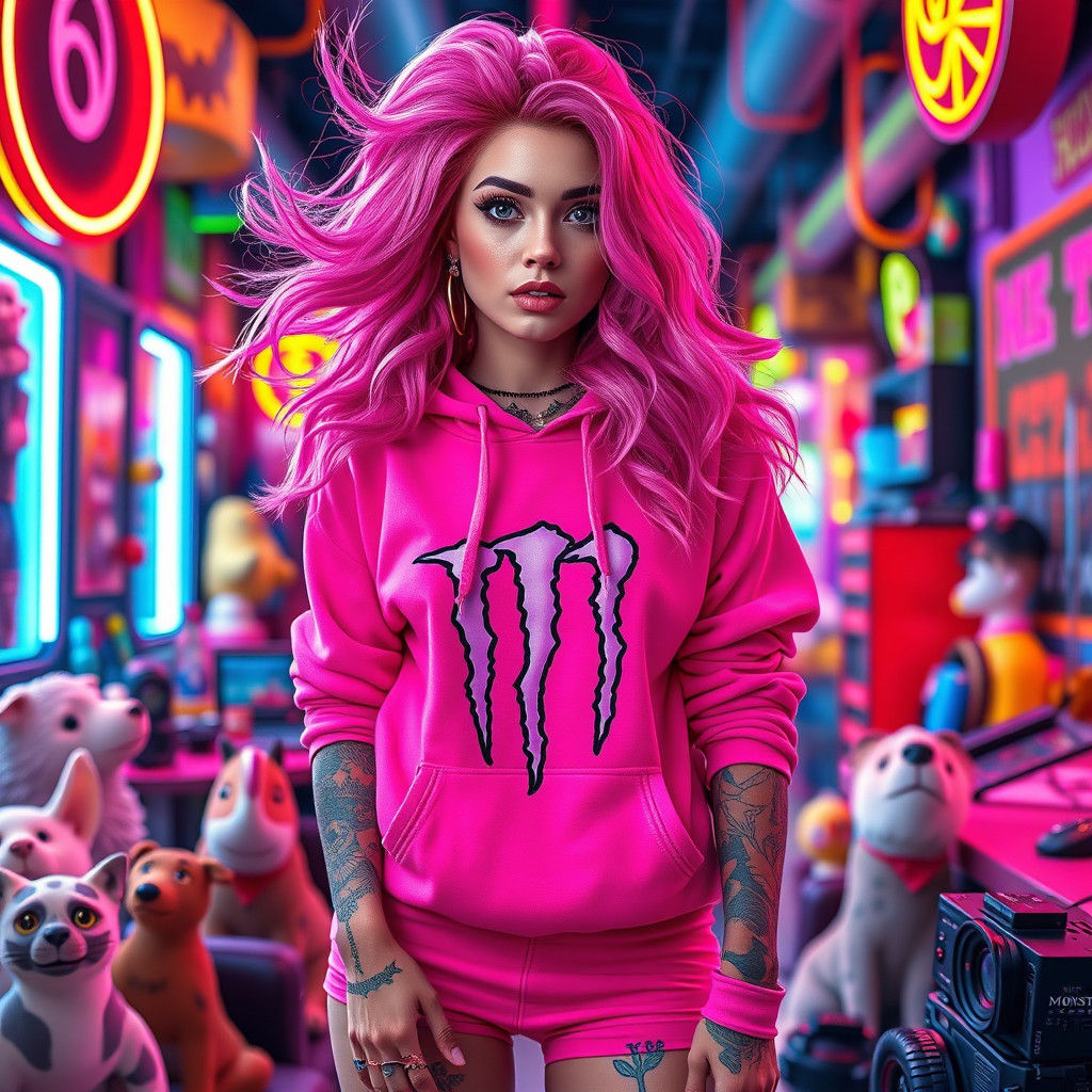 Vibrant Content Creator in 80s Neon Scene