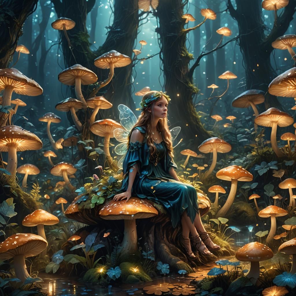 Enchanted Fairy in Bioluminescent Forest Concept Art