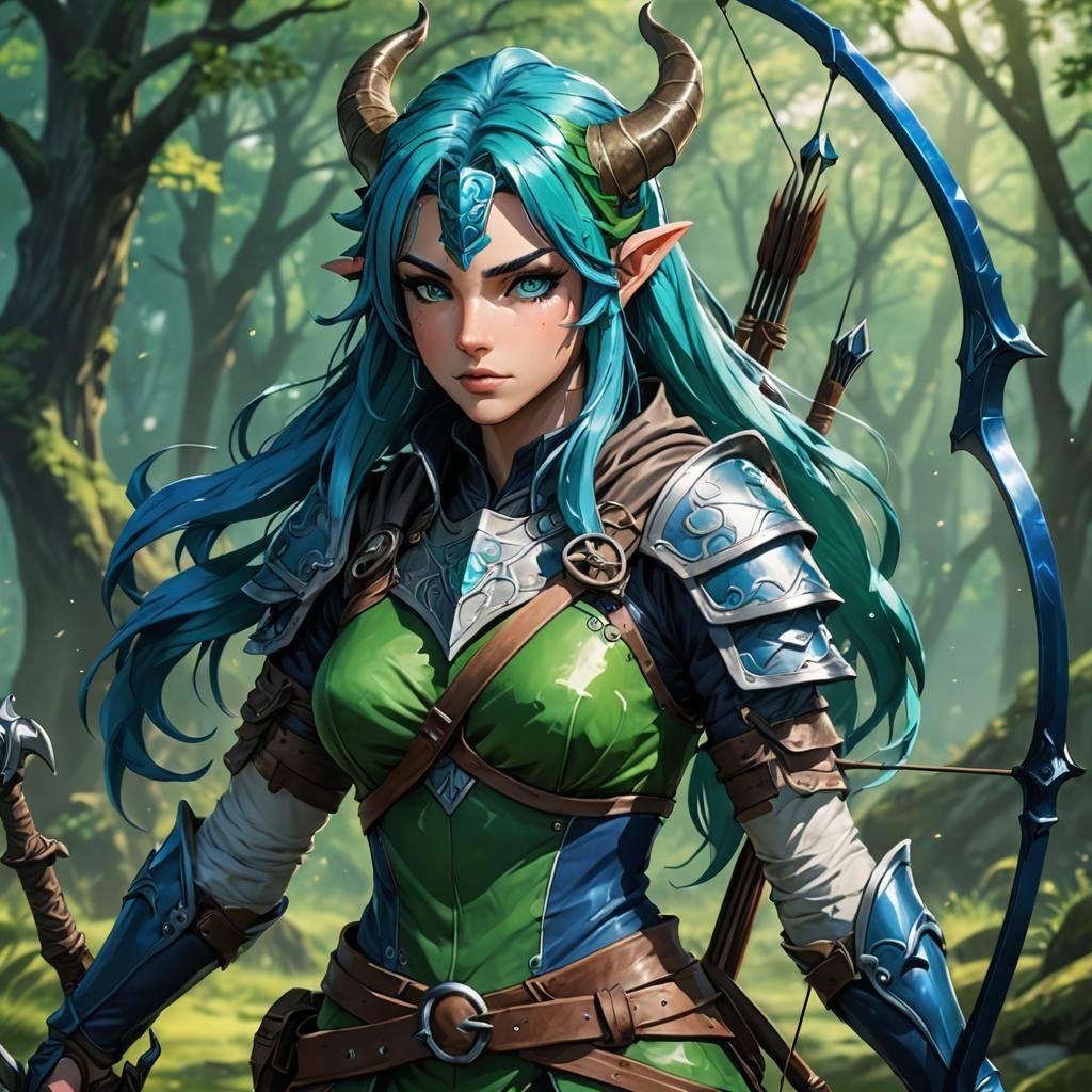 Colorful Dragonborn Archer in Anime Style