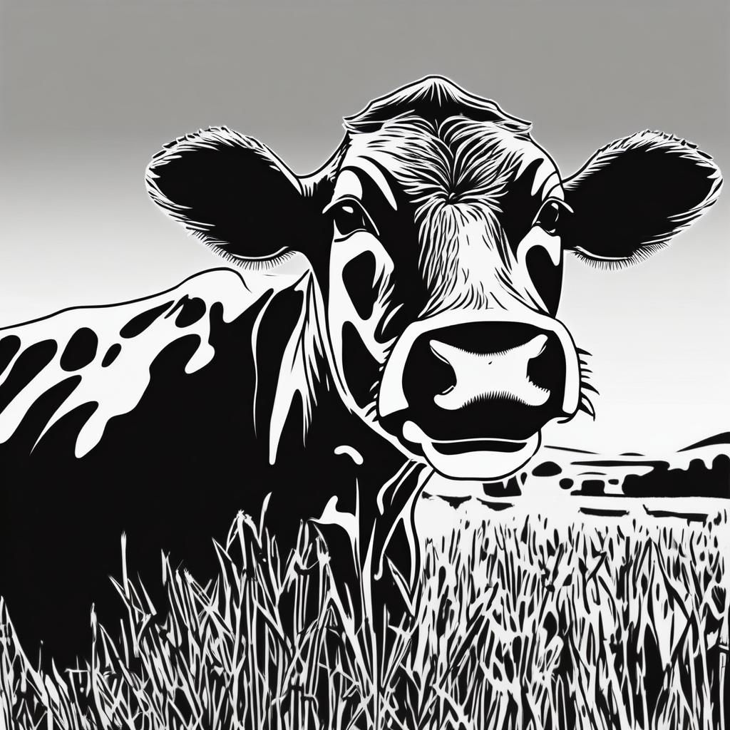 Simple Black and White Cow Outline Illustration