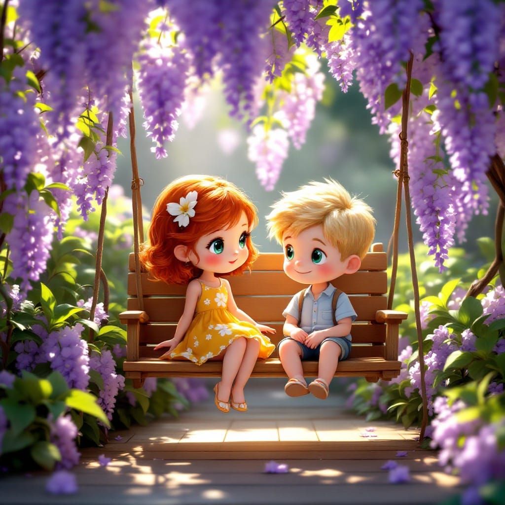 Chibi Friends Share a Secret in Whimsical Summer Scene