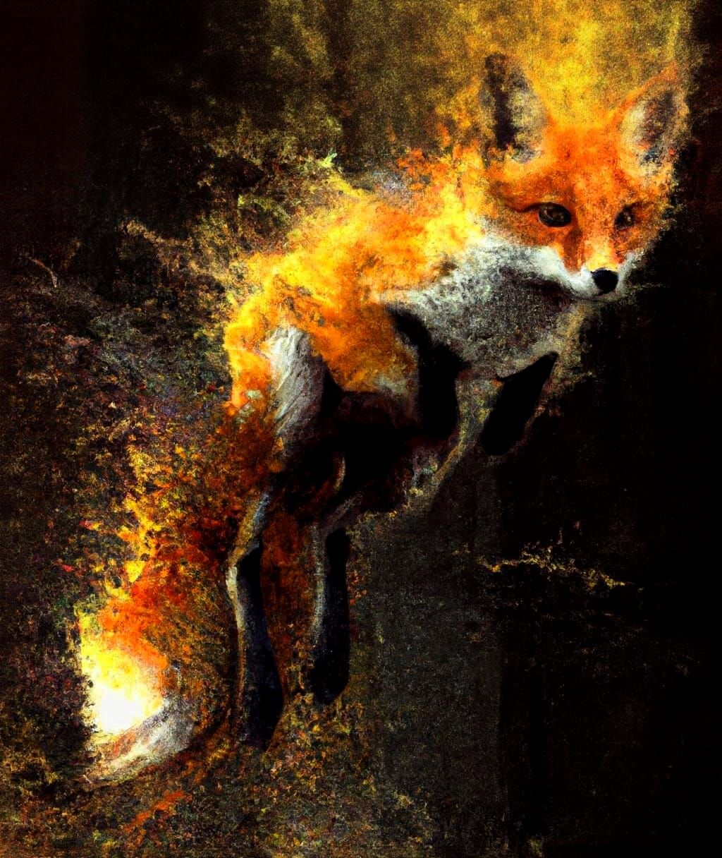 Dynamic Fox Splash Art in Abstract Impressionism Style