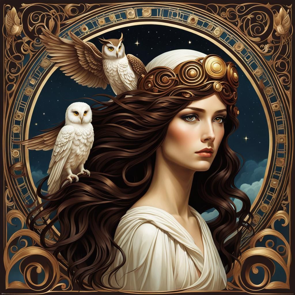Surreal Greek Goddess with Owl