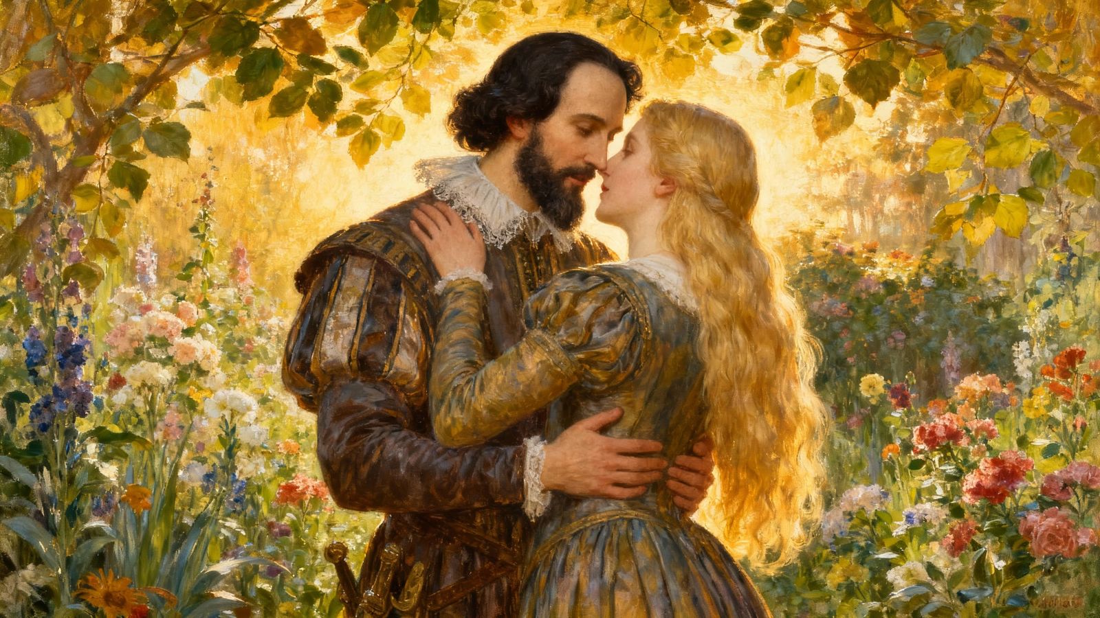Victorian Garden Embrace: Infinite Love in Rossetti Style