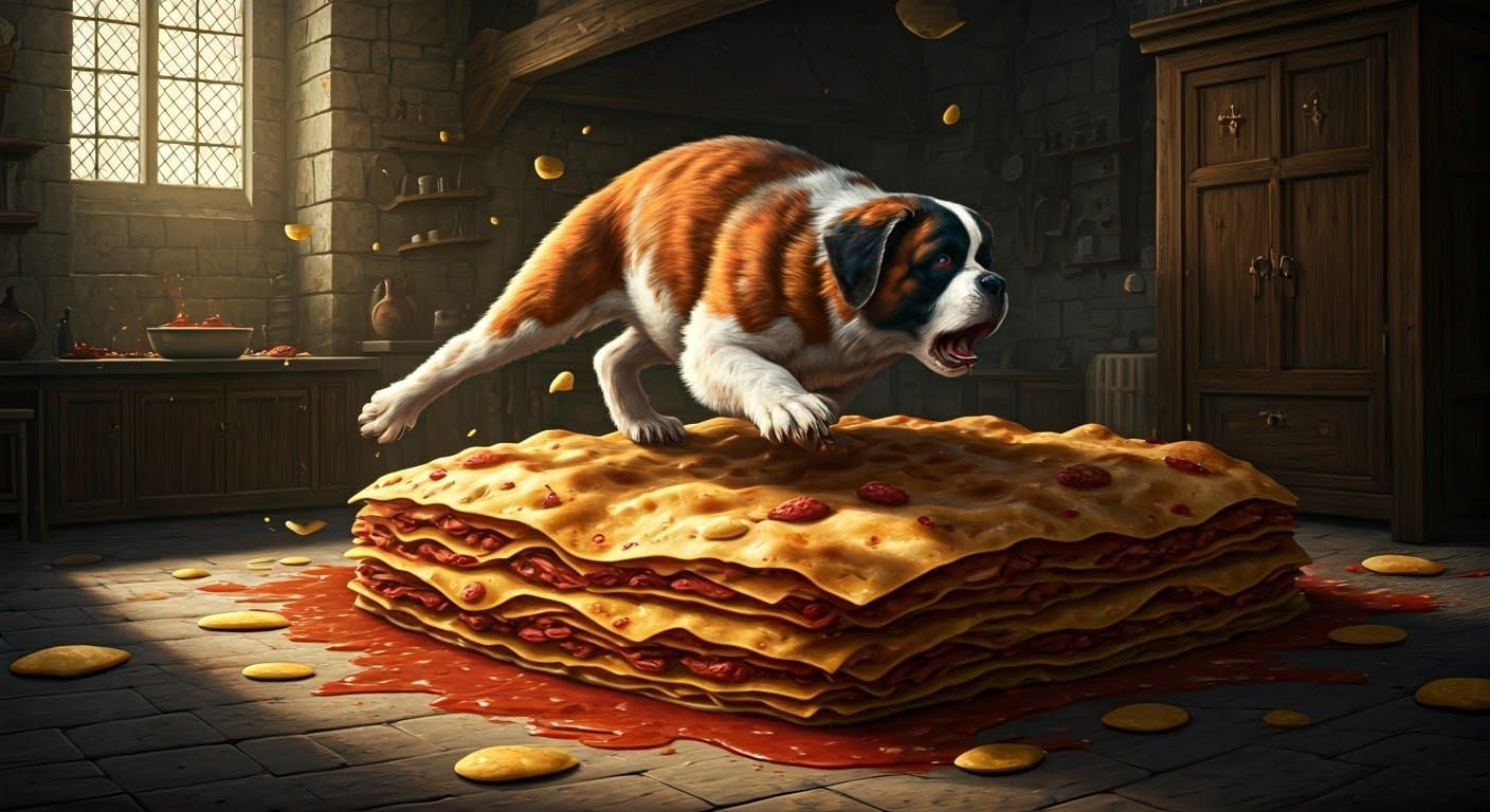 Saint Bernard's Lasagna Feast: A Dutch Golden Age Scene