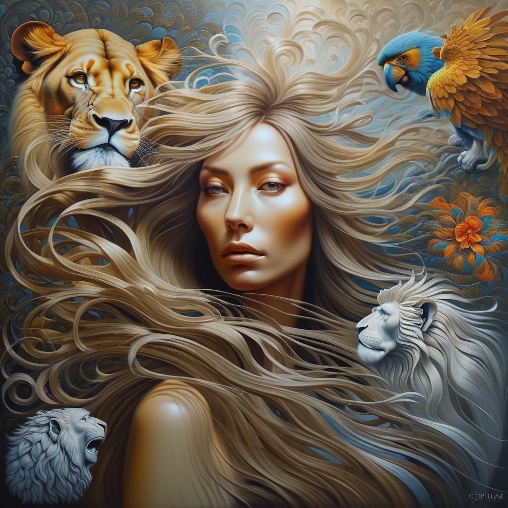 Optical Illusion: Woman with Hidden Animals