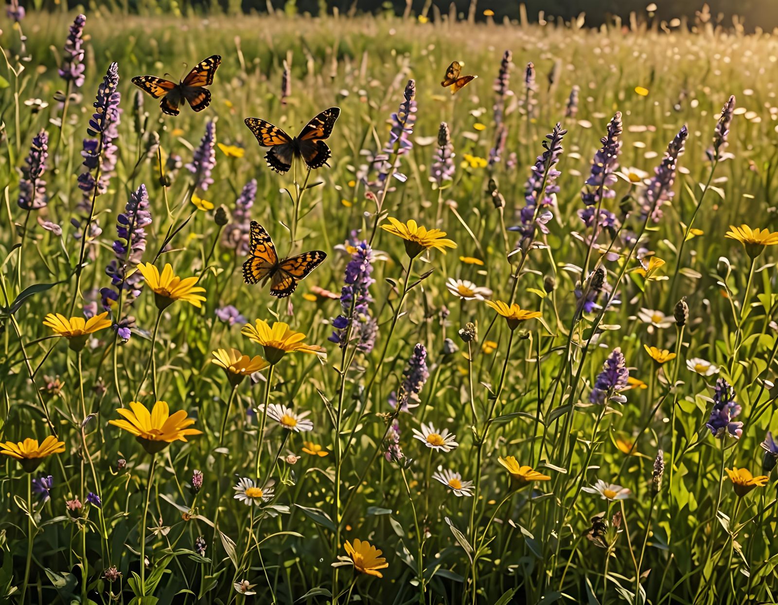 Wildflower Meadow with Butterflies in Afternoon Light