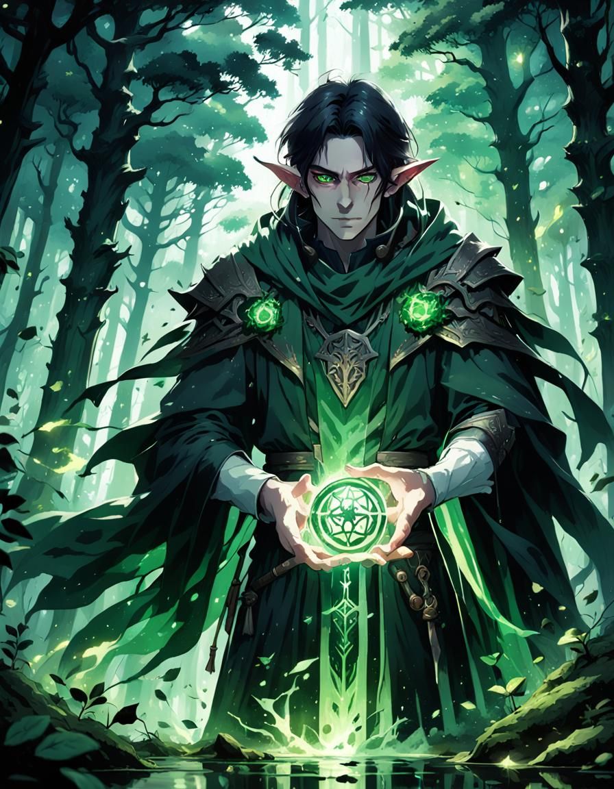 High Elf Warlock in Anime Key Visual Style