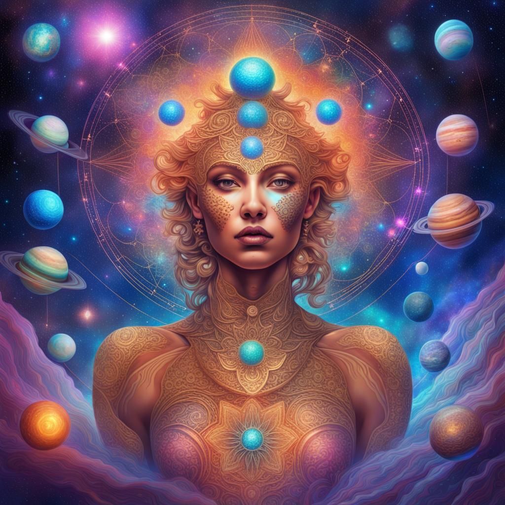 Goddess Creates Stars: Holographic Astral Illustration