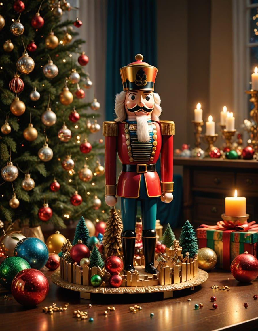 Nutcracker Centerpiece with Christmas Figurines, Hyperrealis...