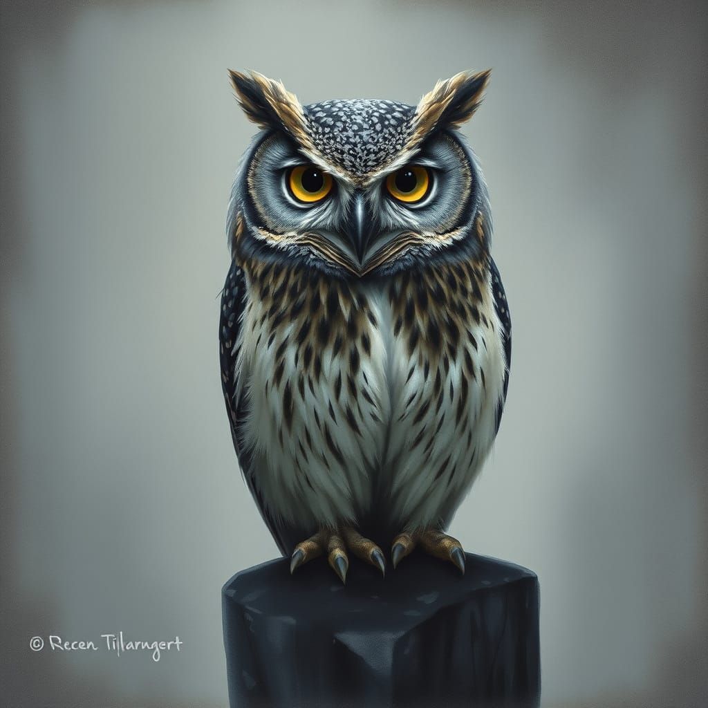 Surreal Owl of Wisdom in Dark, Moody Realism