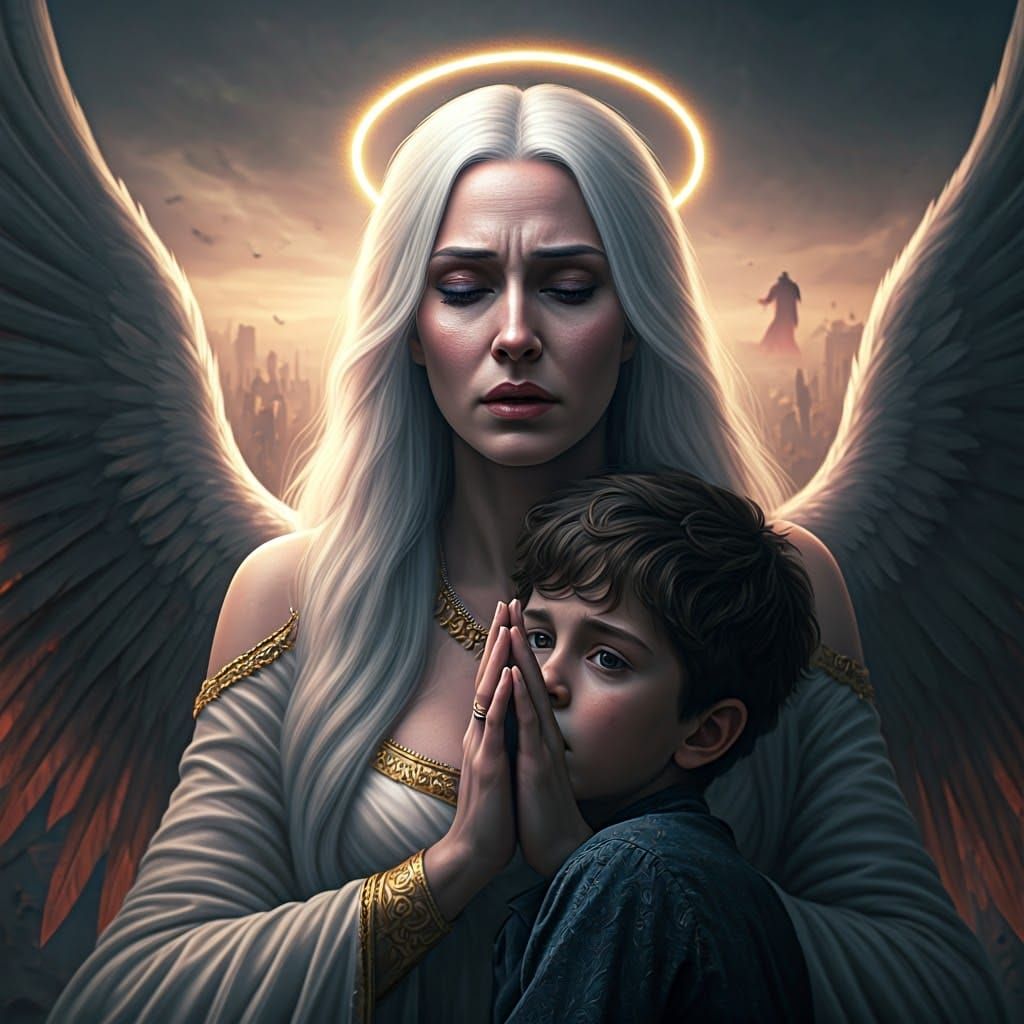 Ultrarealistic Angel Mother in Prayer