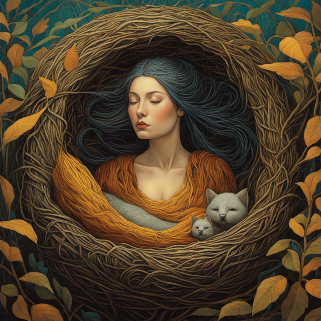 Woman in Nest: Art Brut Style