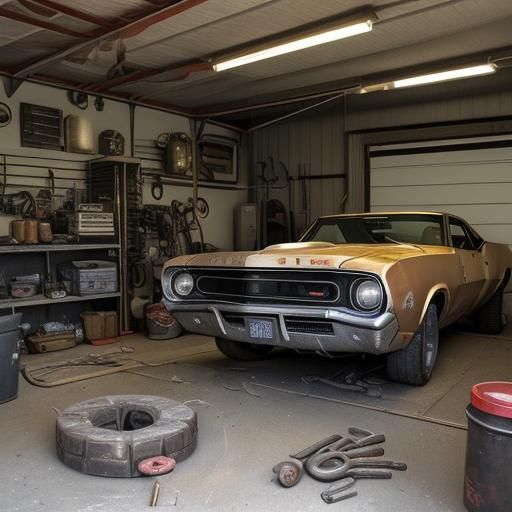 Dusty Garage with Classic Muscle Car