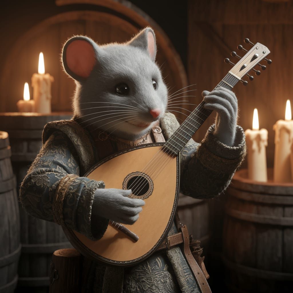 Medieval Mouse Minstrel in Warm Candlelight