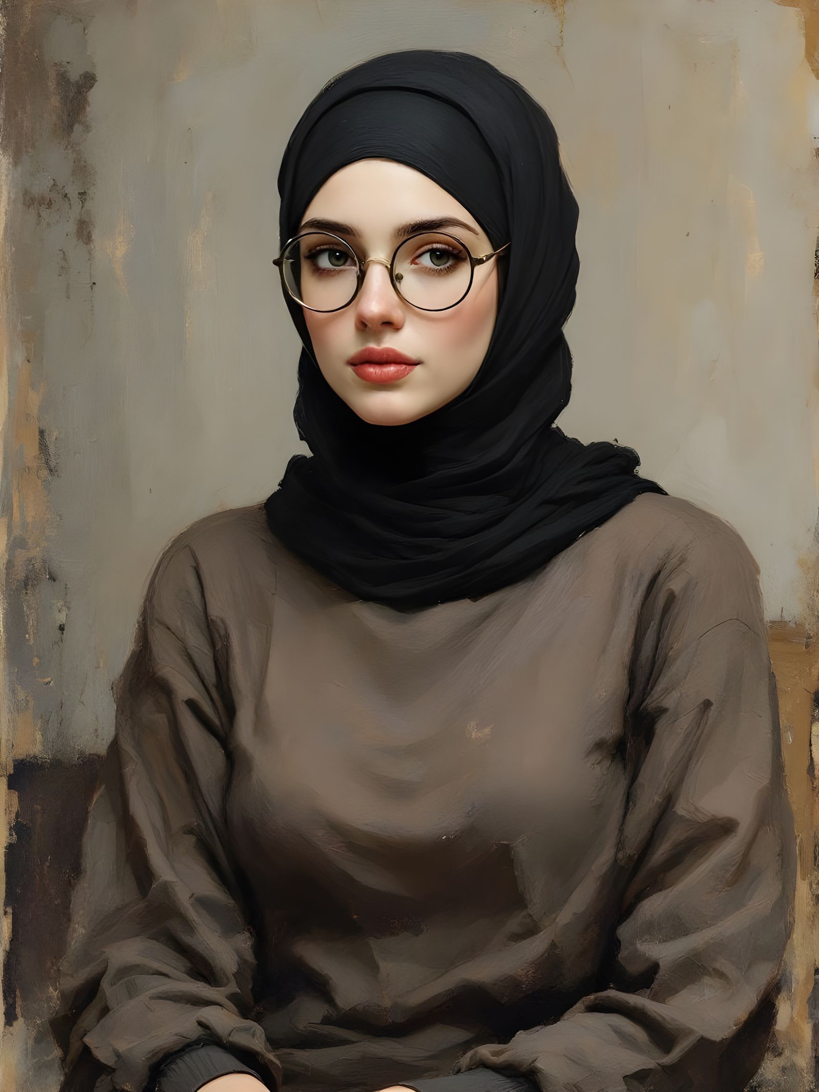 Niqabi Woman Portrait in Oil Painting Style