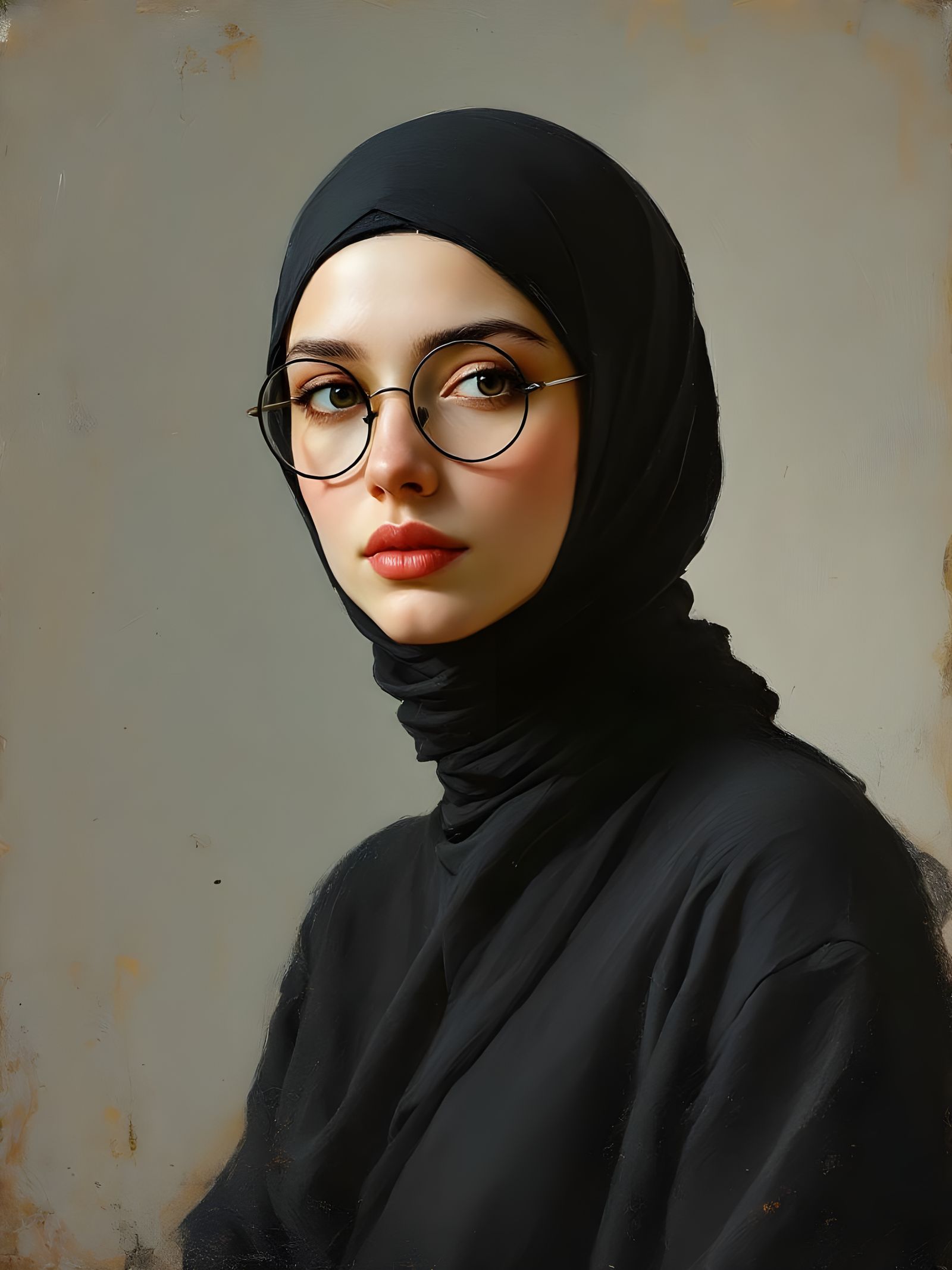Niqabi Woman Portrait in Impressionist Oil Painting Style