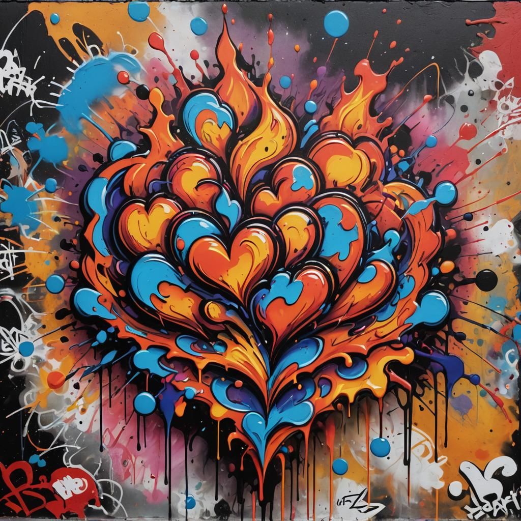 Colorful Graffiti Heart in Splash Art Style