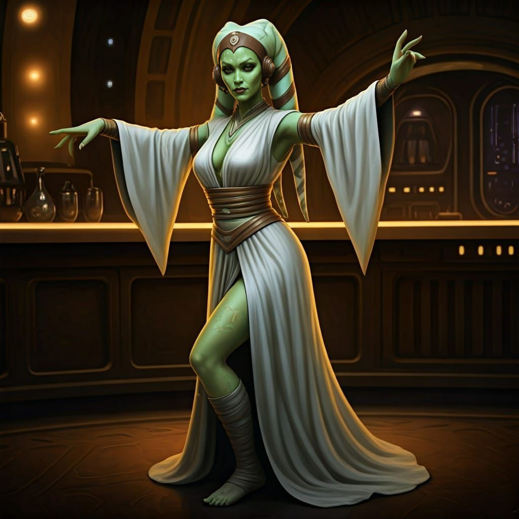 Green-Skinned Twi'lek Dancer in Sci-Fi Style