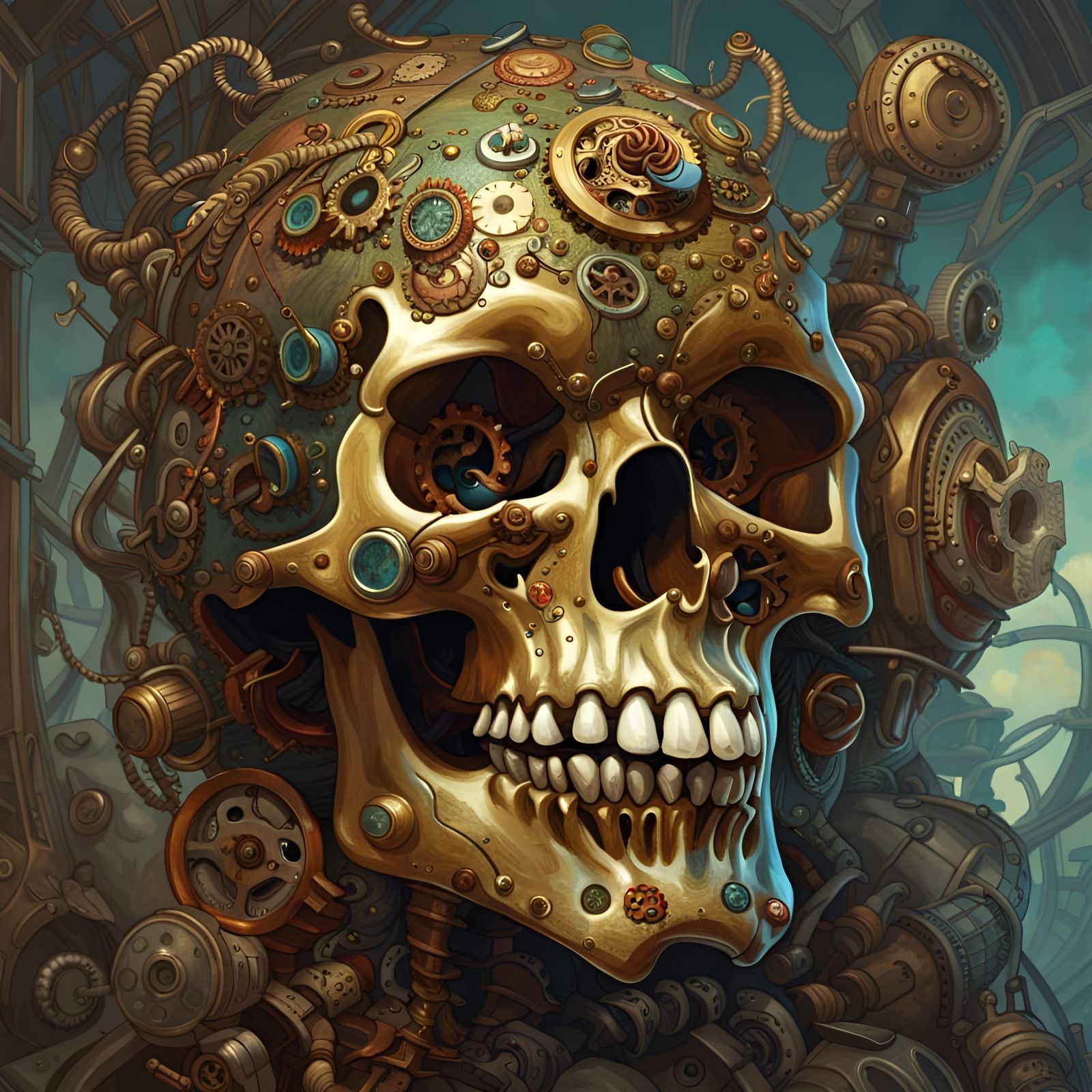 Intricate Steampunk Skull in Detailed Digital Art