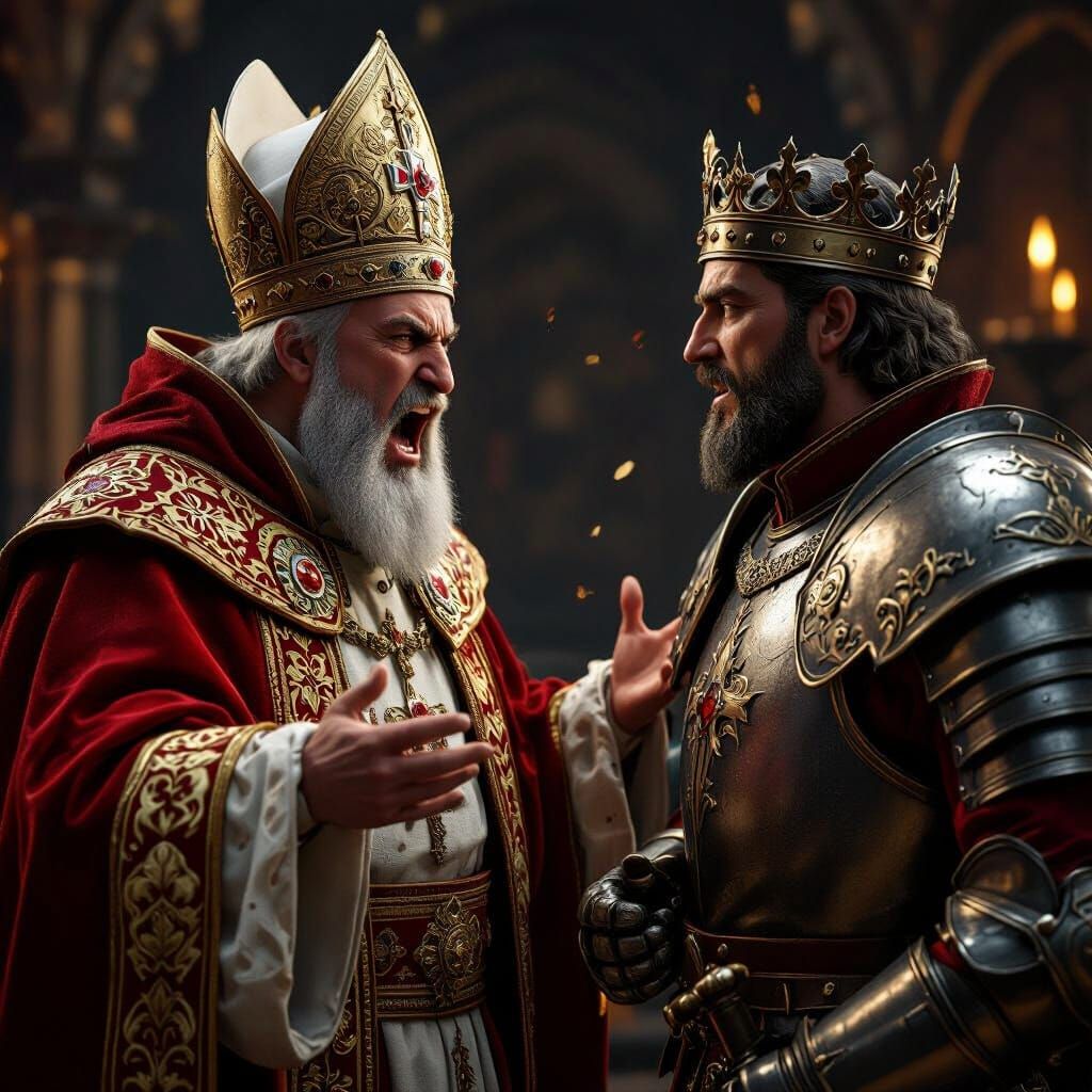 Angry Medieval Pope Confronts King in Fantasy Matte Painting