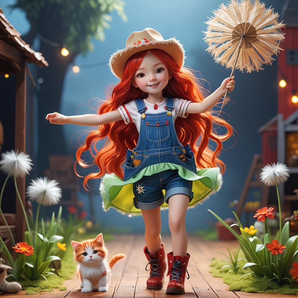 Hyperrealistic 3D Girl and Cat Diorama