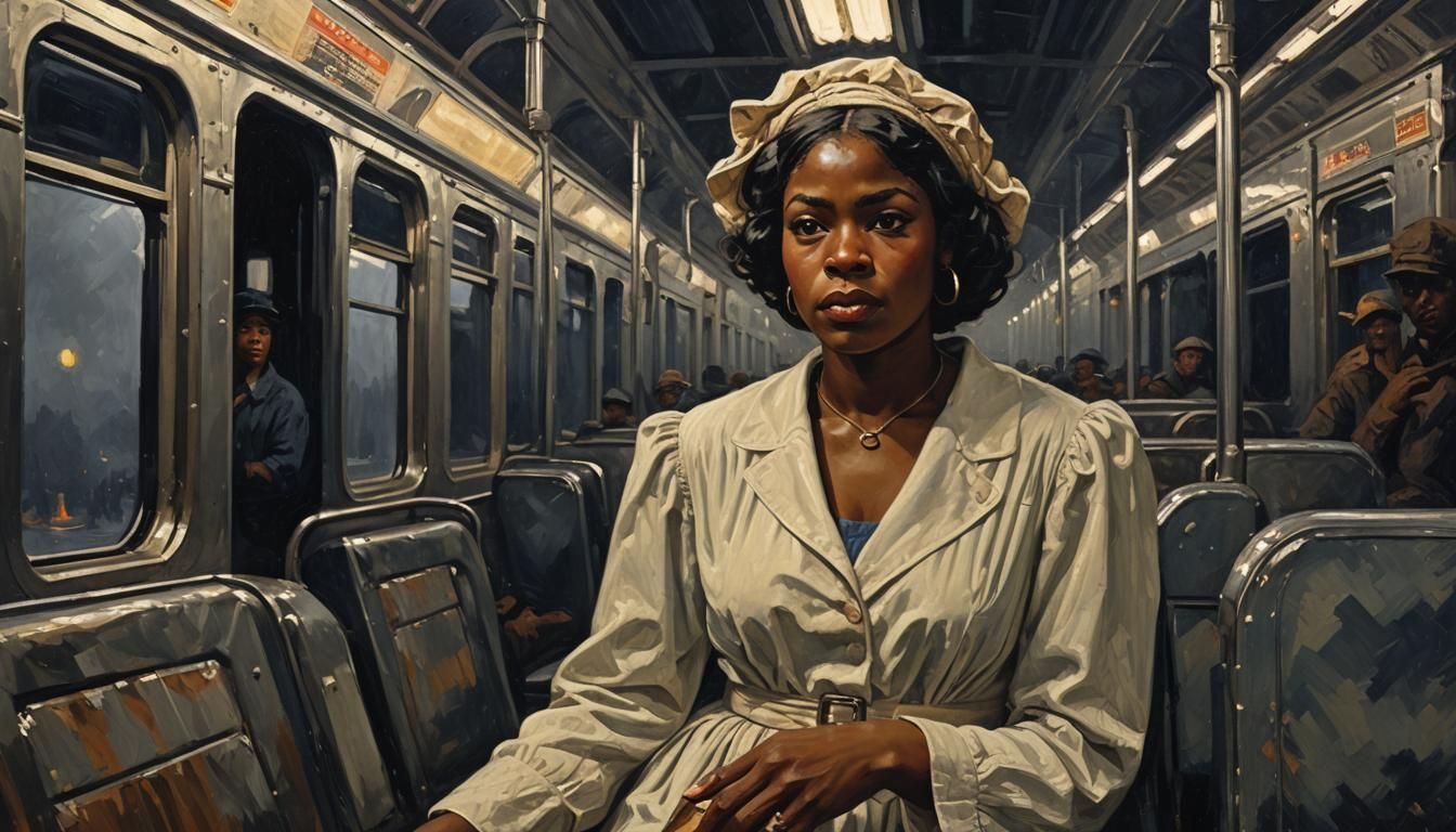 Black Woman on Midnight Train: Impasto Oil Painting