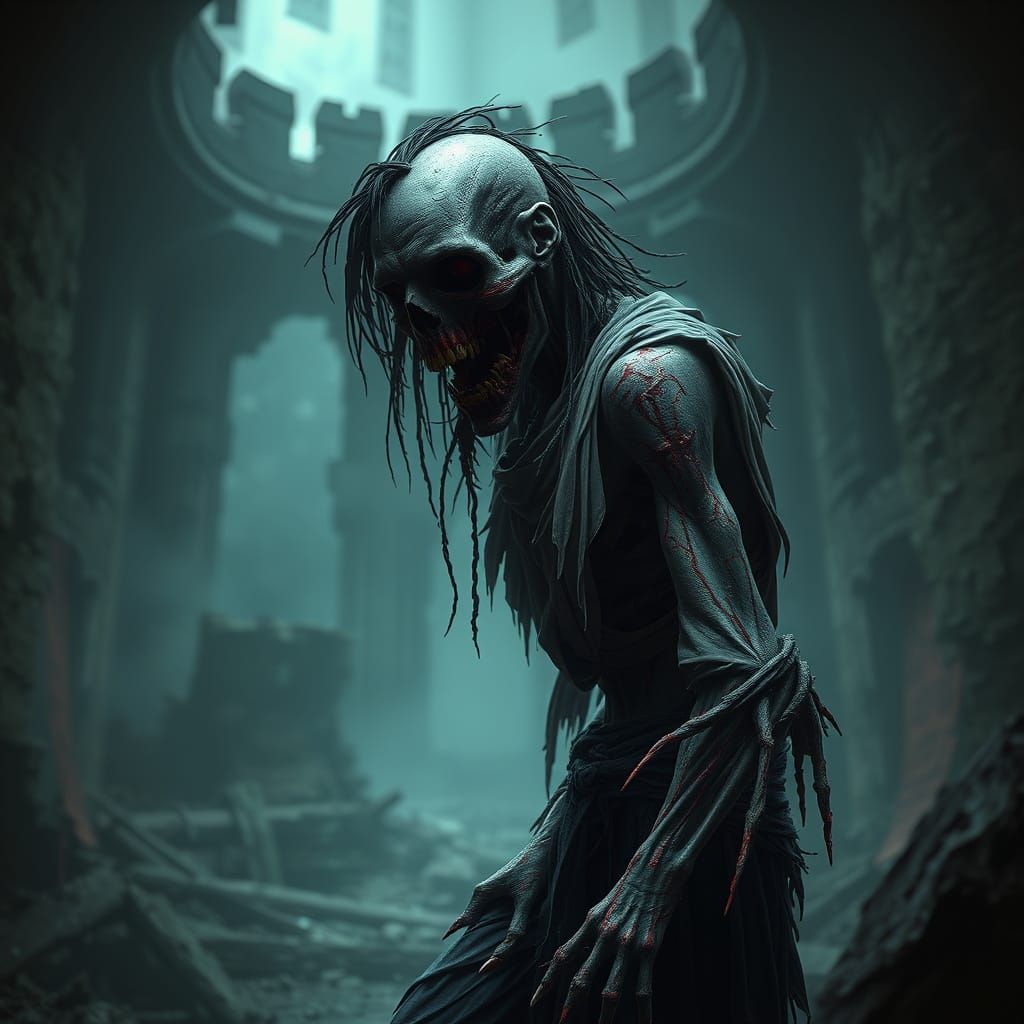 Gruesome Zombie in Dark Mystical Environment