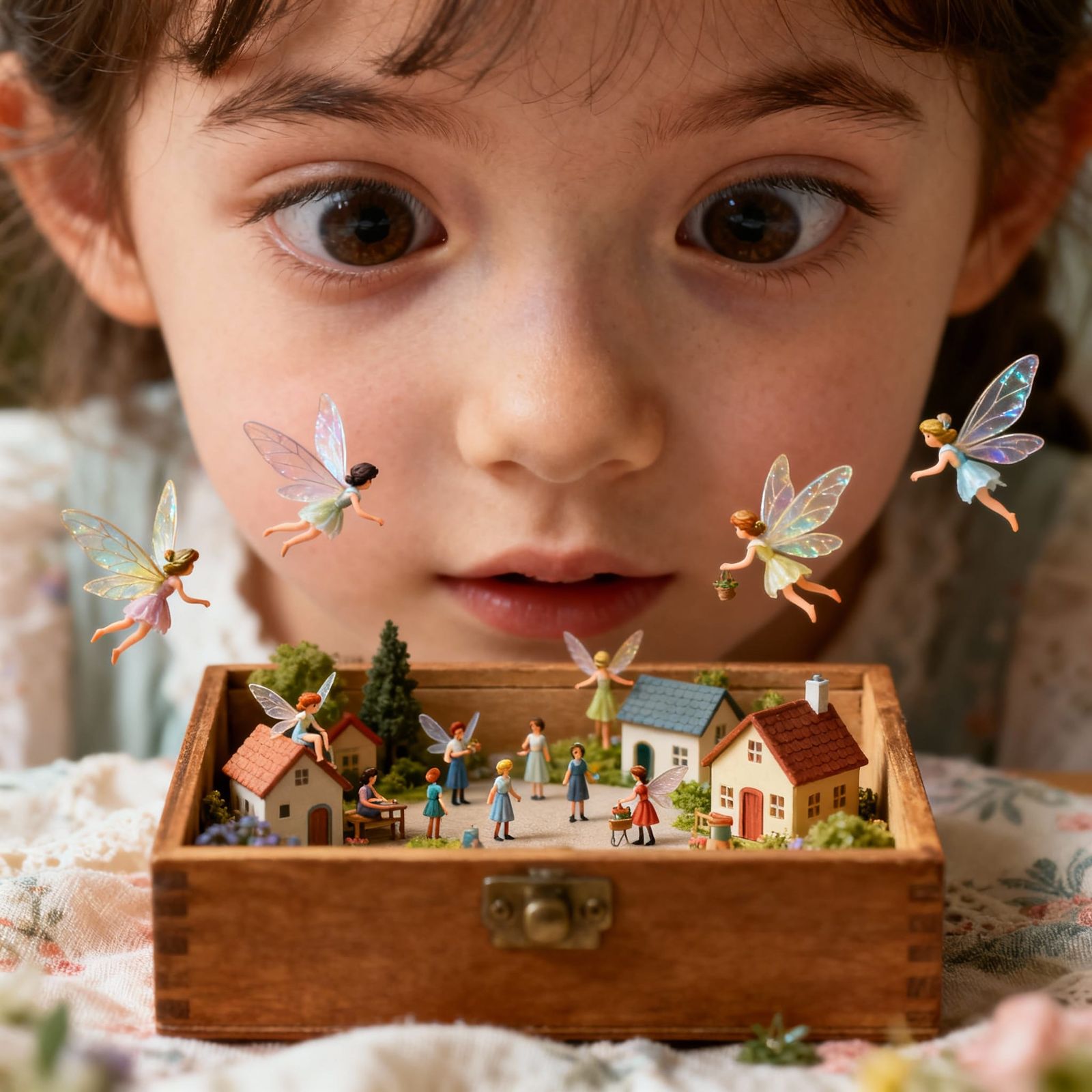 Surreal Miniature Fairy City in Toy Box