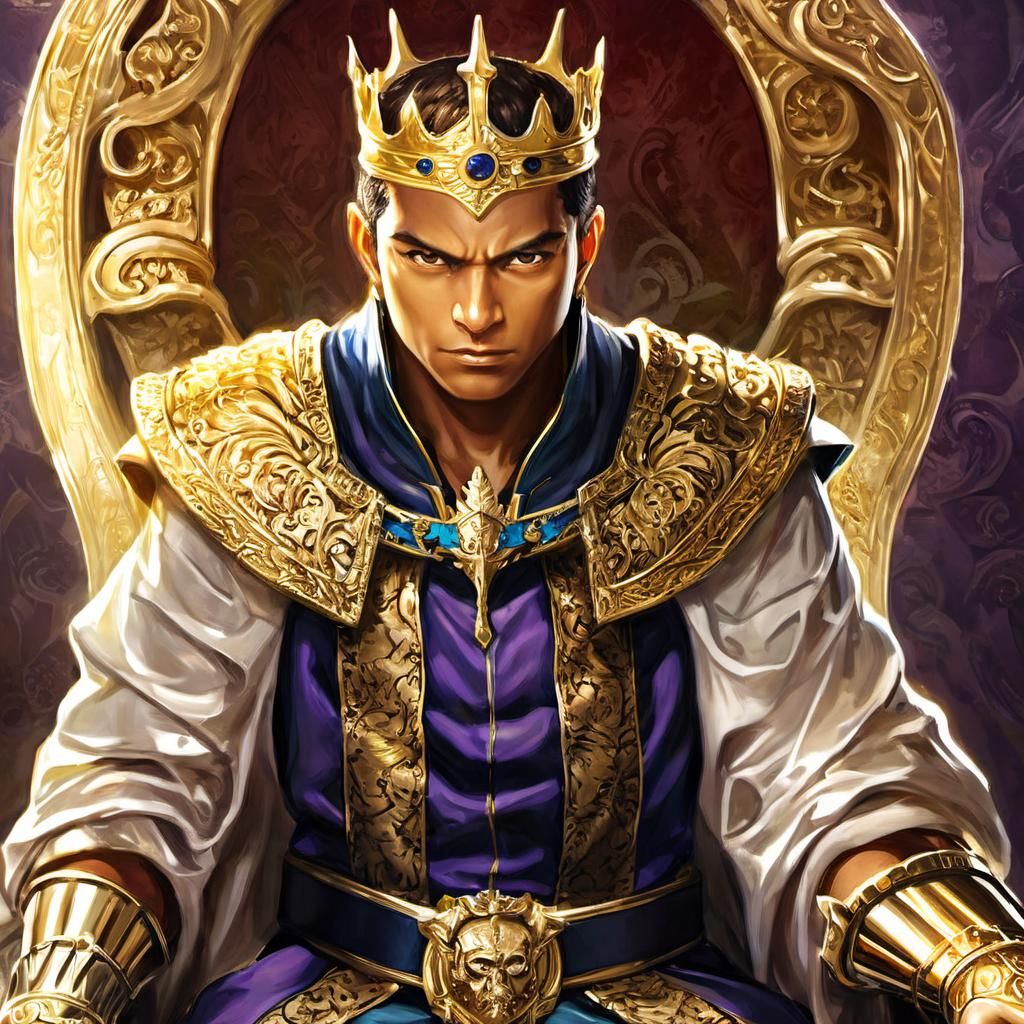 Majestic King on Ornate Throne: Digital Painting