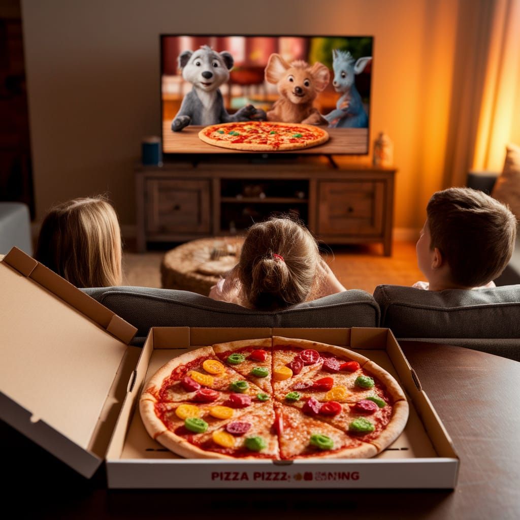 Colorful Pizza Feast in Cozy Living Room