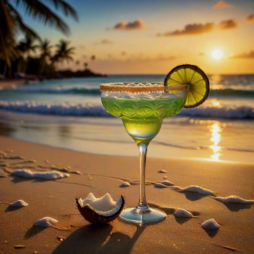 Margarita on a Golden Beach at Sunset