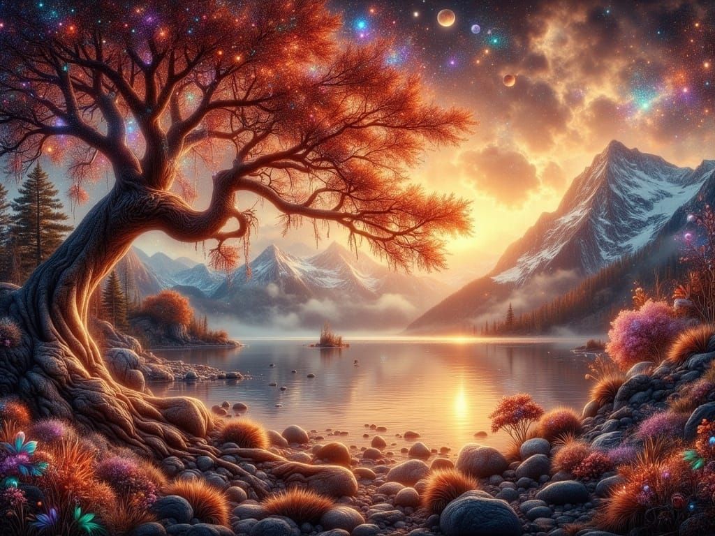 Surreal Autumn Landscape in Vibrant, Photorealistic Style