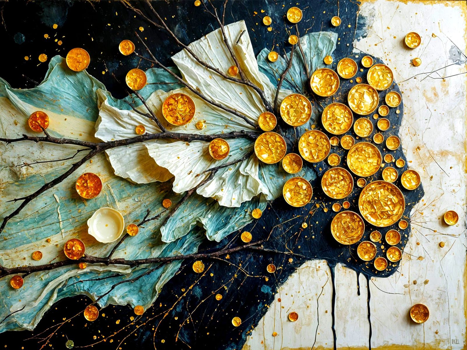 Kintsugi Art with Cold Wax and Oil Textures