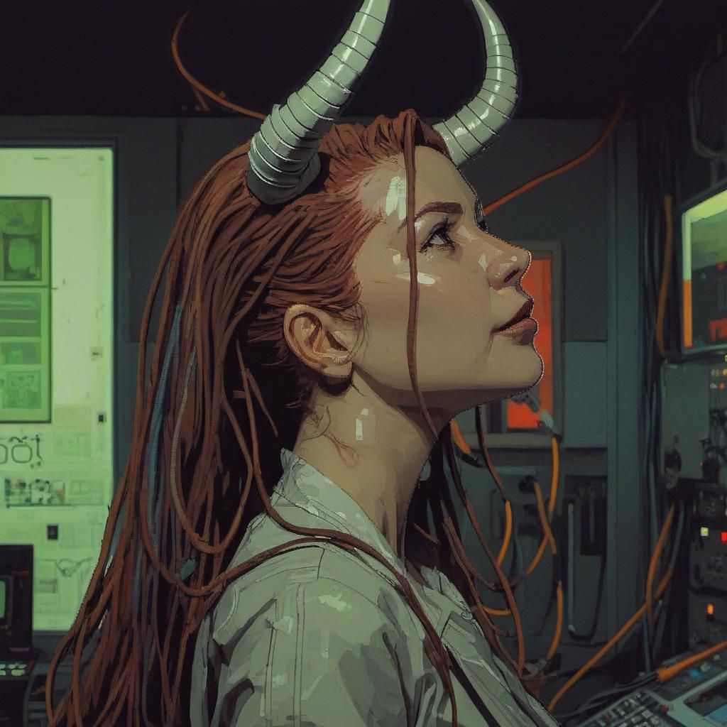 Cyborg Woman in Pixel Art Style