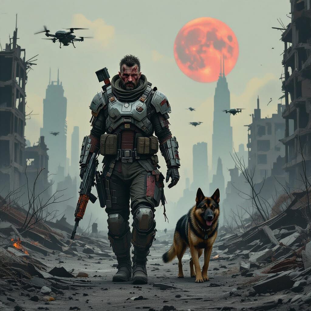 Post-Apocalyptic Survivor in Desolate Cityscape