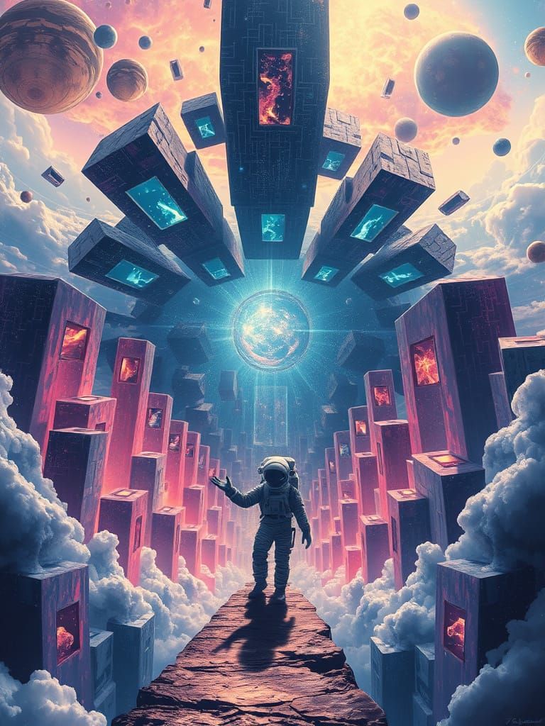 Astronaut and Leaking Portals in Cosmic Surrealism