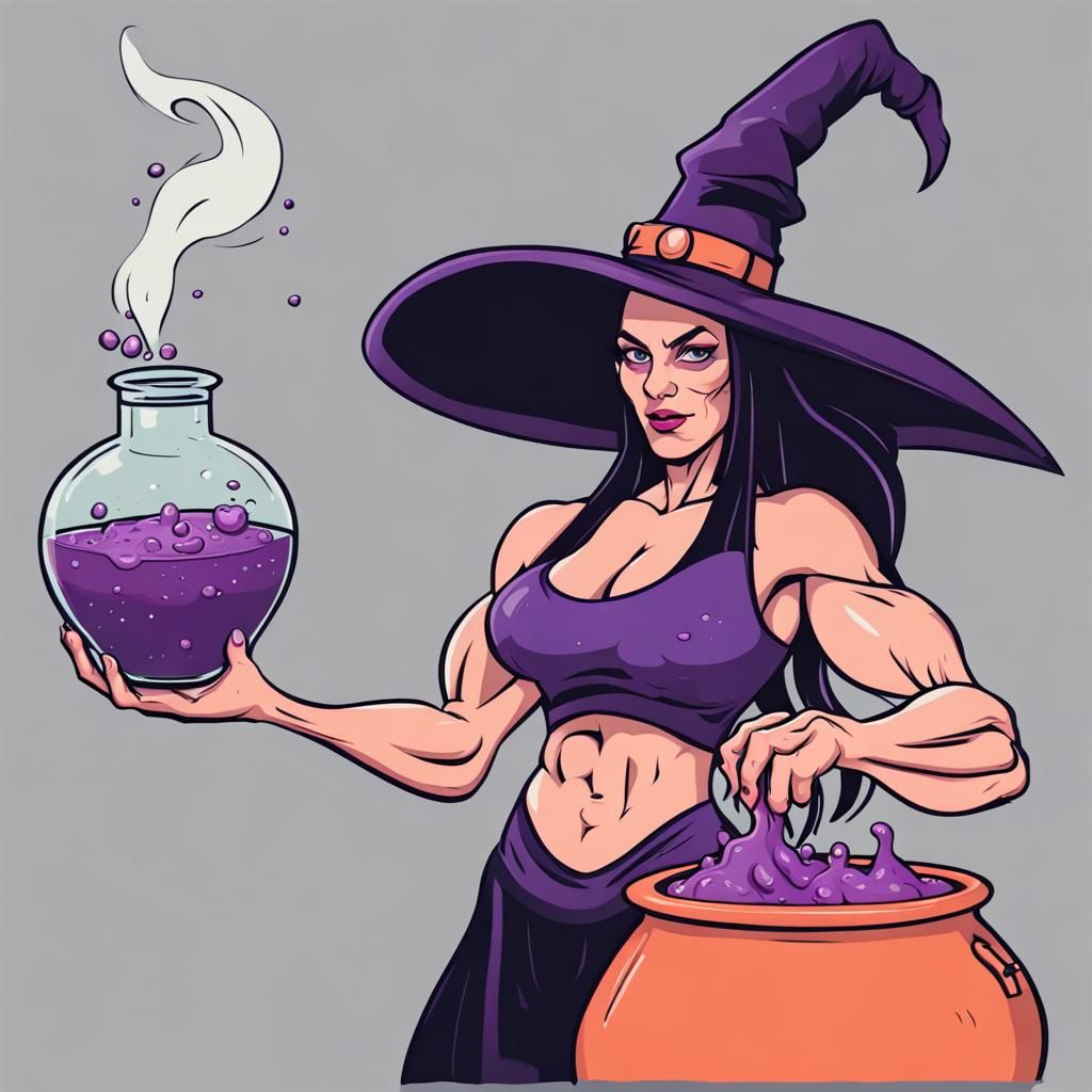 Muscular Witch Brews a Potent Potion