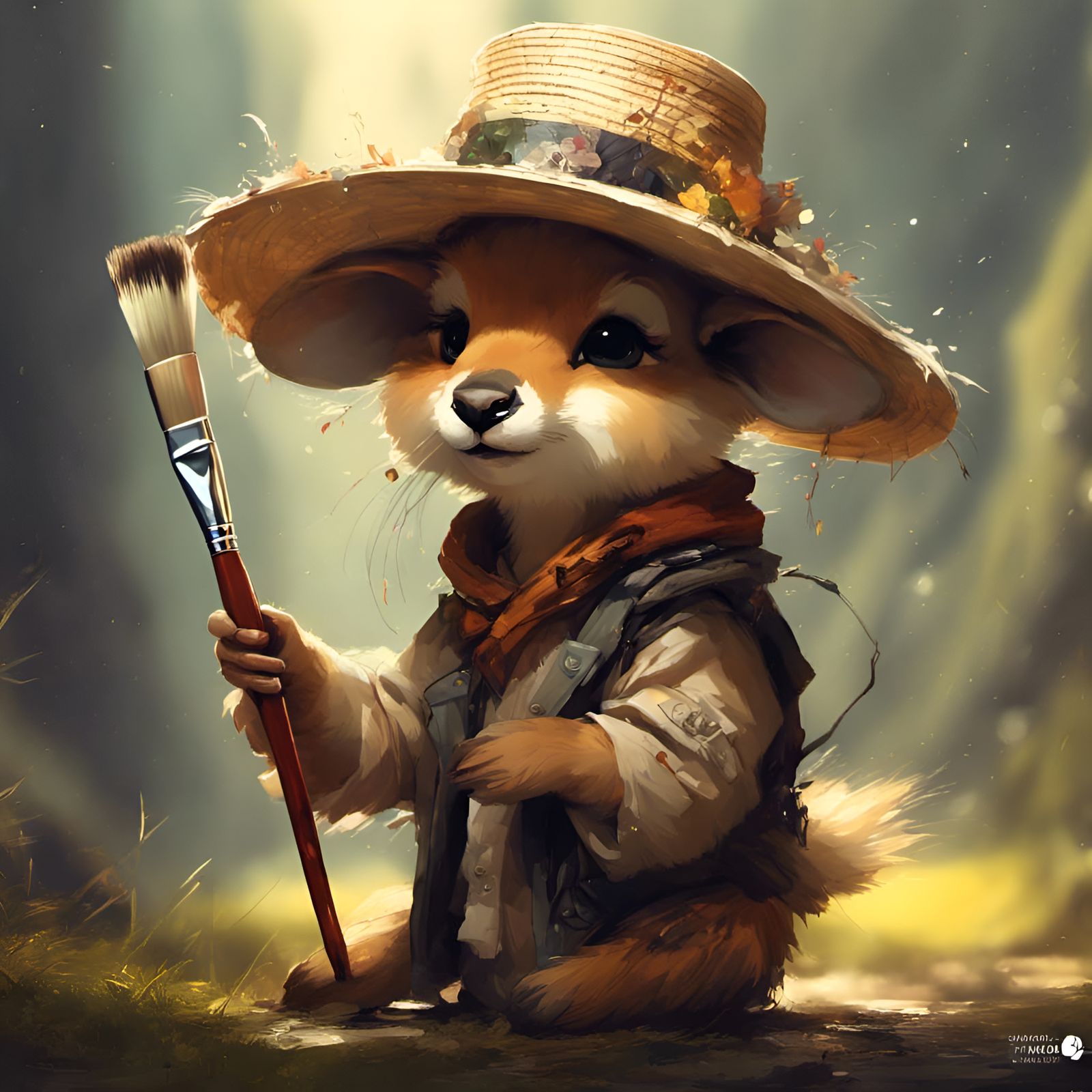 Chibi Doe with Paint Brush, 3D Rendered