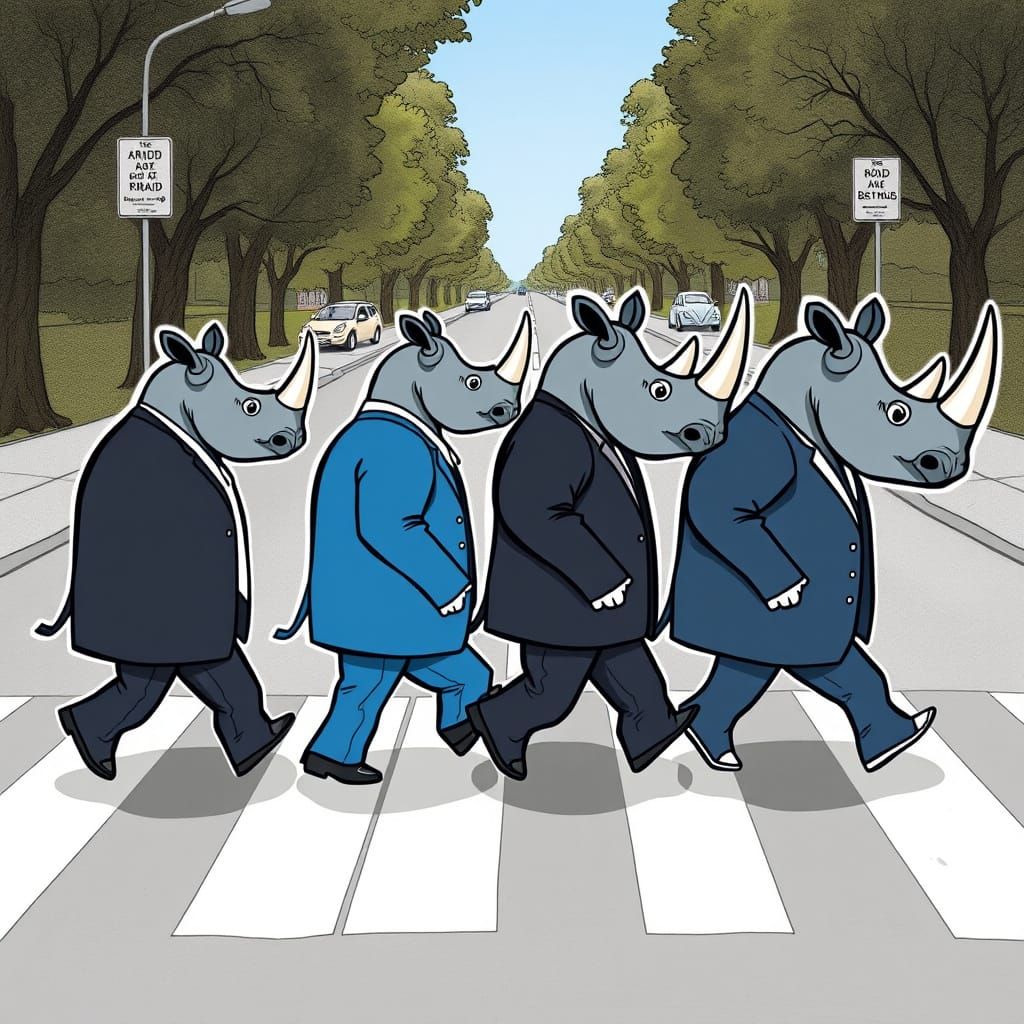 Rhino Beatles Abbey Road Cartoon Recreation