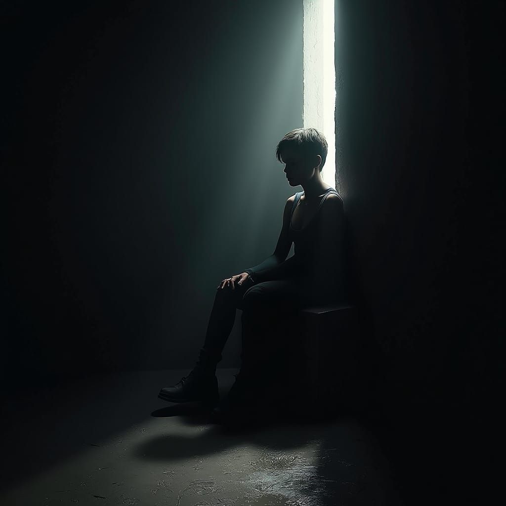 Dramatic Chiaroscuro Portrait in a Dimly Lit Room