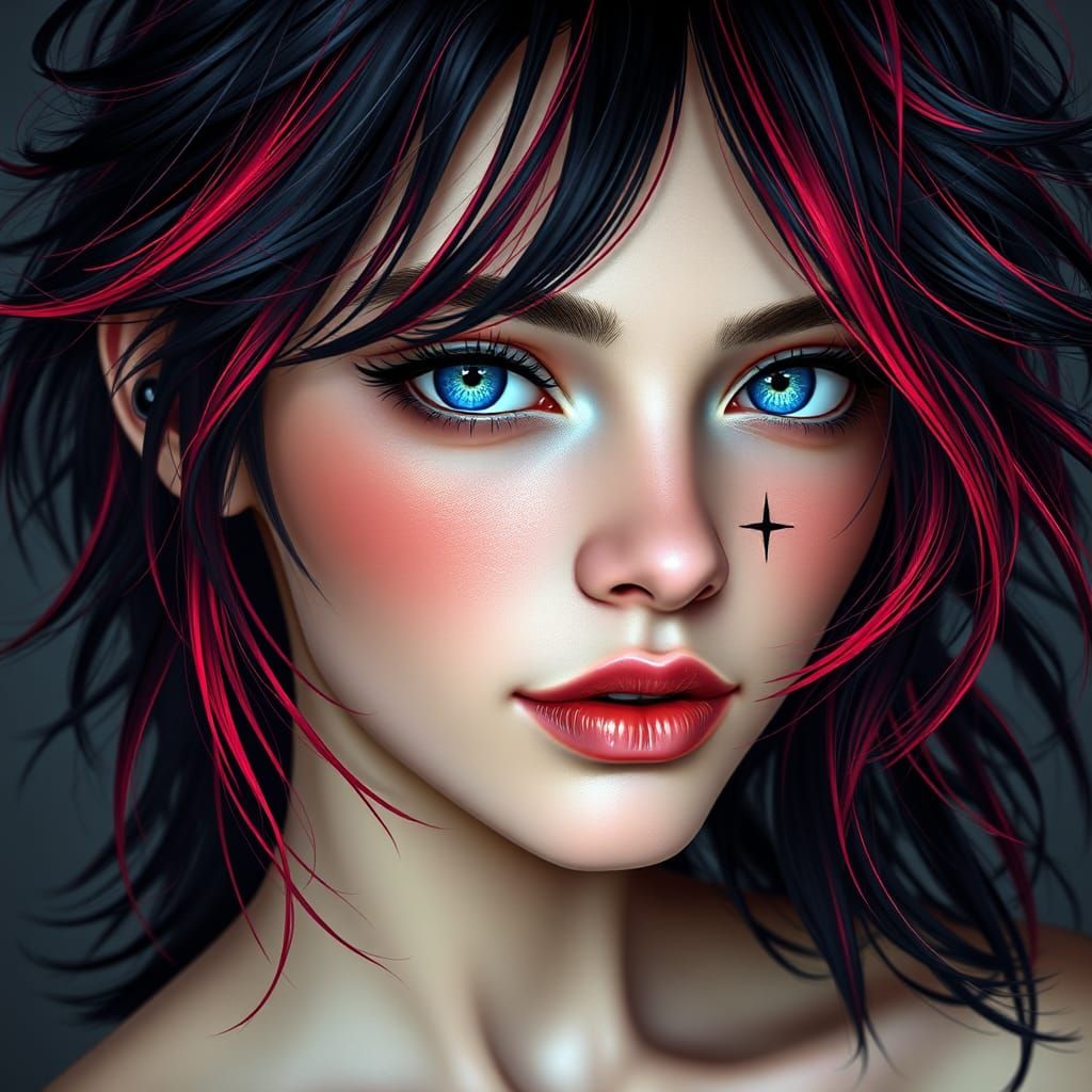 Glowing Hyper-Realistic Portrait of a Young Woman with Vibra...